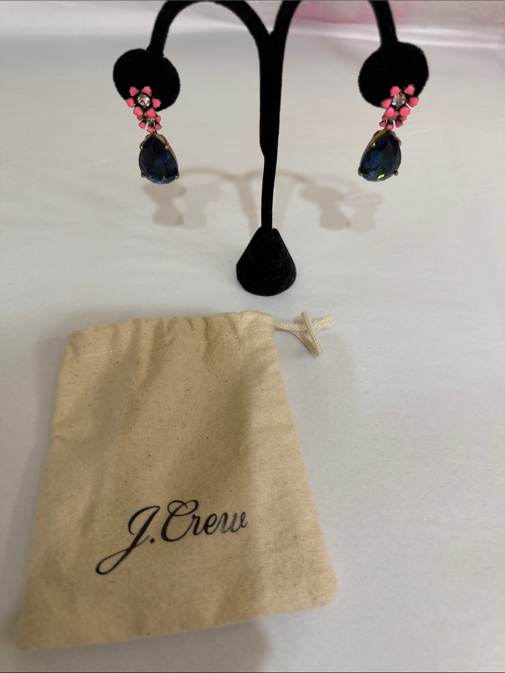 J. Crew Pink Floral and Navy Teardrop Crystal Earrings